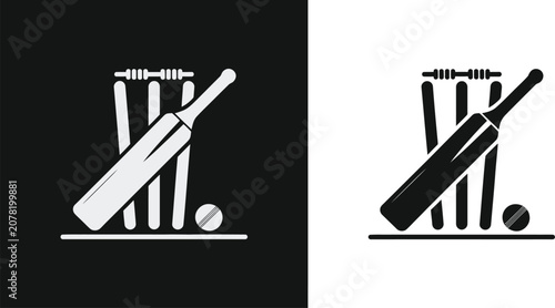 Obraz na płótnie Cricket wicket stump icon, wooden stumps and bails, cricket sports sign, game logo, sports app, tournament branding, web interface, poster design