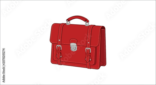 Obraz na plátně Red leather briefcase illustration with stitched details and metal hardware atta