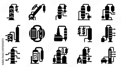 Quadro su tela Industrial Chemical Engineering Process Equipment Icons Set