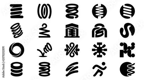 Obraz na plátně Spring Icons Collection: Motion, Energy, Bounce, Elasticity, and Abstract Shapes