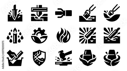 Valokuva Black and White Icons: Metalworking, Forge, Heat, Craftsmanship, Industry, and P