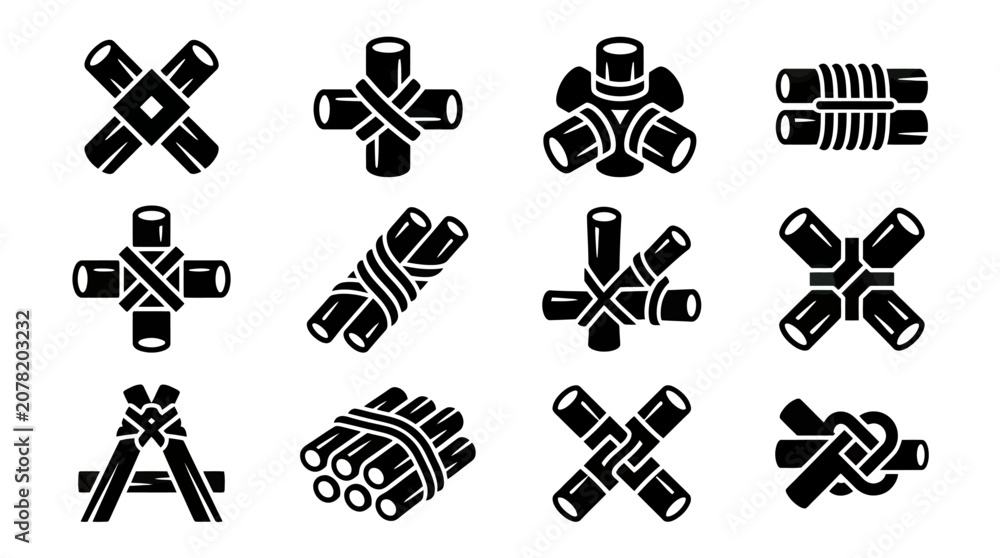Foto Wood Joint Icons: Timber Frame Construction, Carpentry, Rustic Building Elements
