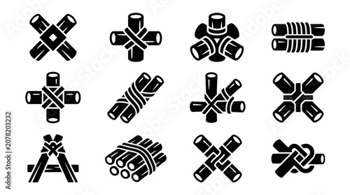 Canvastavla Wood Joint Icons: Timber Frame Construction, Carpentry, Rustic Building Elements