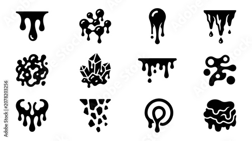 Tableau sur toile Liquid Drips and Abstract Shapes Vector Icons Set