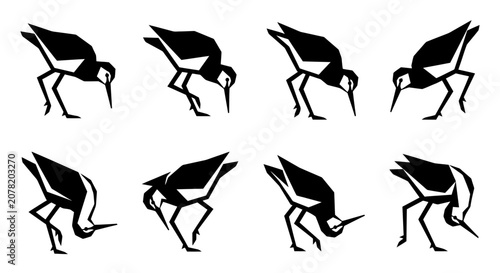 Bild auf Leinwand Stylized Sandpiper Bird Silhouette Sequence