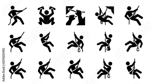 Tableau sur toile Climbing Icons: Safety Harness, Rope, Ascending, Descending, Rappelling, Belayin