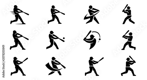 Bild auf Leinwand Baseball Player Silhouette Icons - Action Poses