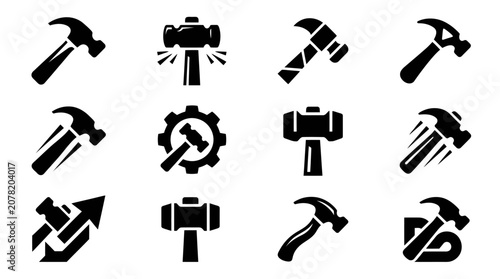 Foto Hammer Icons Set: Tools for Construction, Repair, and Craftsmanship