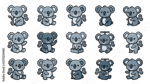 Photography Diverse set of cute wind-up koala bear icons.