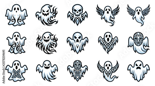 Bilde på lerret Expressionate cartoon ghost icons for Halloween and spooky designs