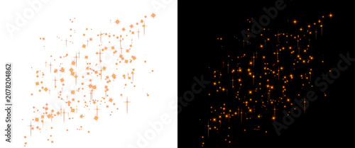 Bild auf Leinwand Golden glitter dust particles on black and white background, sparkling amber bok