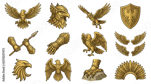 Canvastavla Fantasy golden eagle armor and equipment icon set.