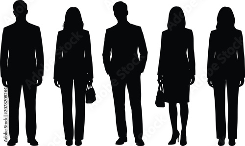 Tableau sur toile Business People Silhouette Set with Corporate Professionals in Suits Isolated on