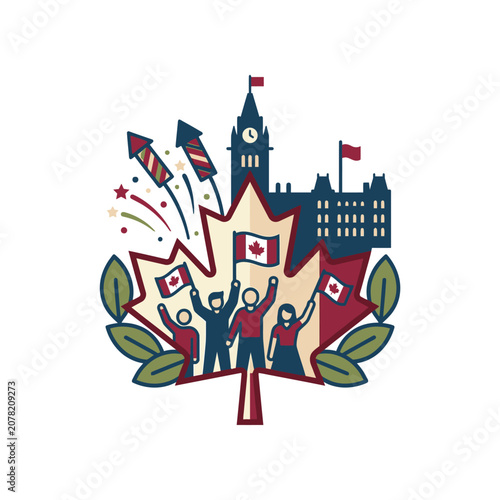 Canada Day celebration illustration with maple leaf.