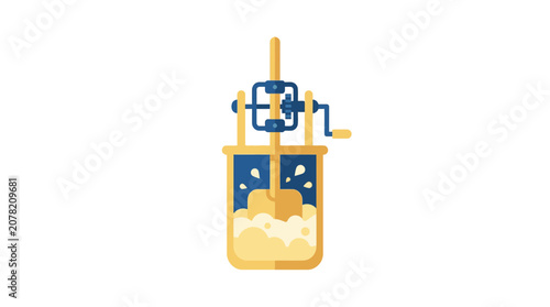 Quadro su tela Vintage Butter Churn Machine Making Fresh Butter Isolated on White Background