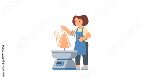 Obraz na płótnie Woman Making Cotton Candy on Machine, Vector Illustration