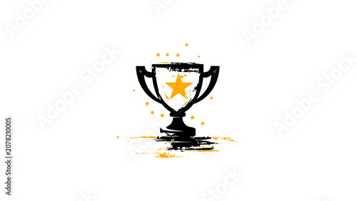 Champion Trophy Cup with Star Grunge Vector Isolated on Transparent Background