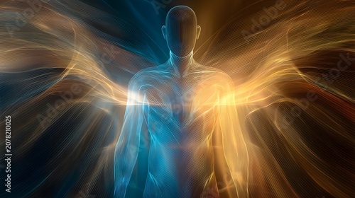 Glowing Human Silhouette with Fluid Energy