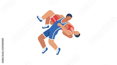 Foto Wrestlers battling on white background, sports illustration, competitive sport,