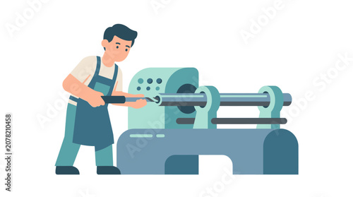 Vászonkép Craftsman operating a lathe machine, metalworking, manufacturing, factory work,