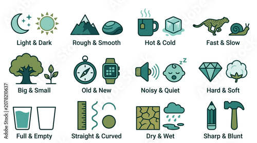 Fotografie Flat icon set representing common opposites and antonyms.