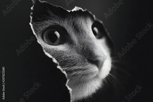 Black and White Cat in a Hole