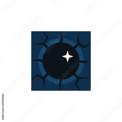 Dark blue cracked square with star.