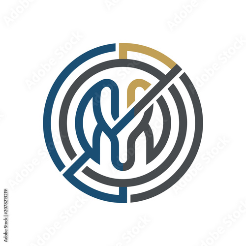 Linear MK monogram in circular stroke frame.