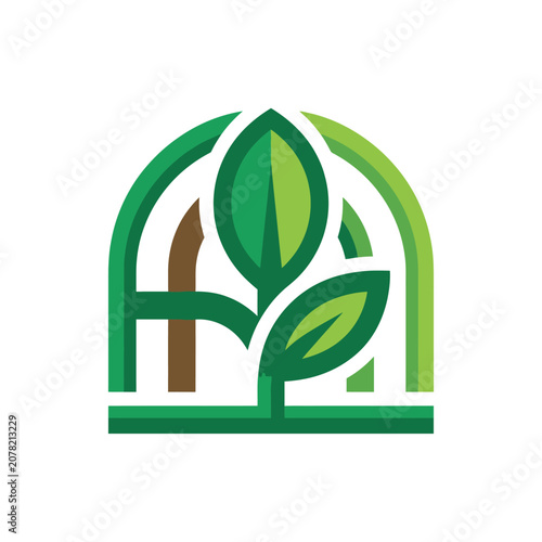Green arched leaf greenhouse logo design.