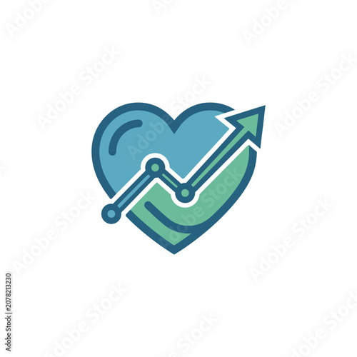 Heart shape with data nodes and arrow.