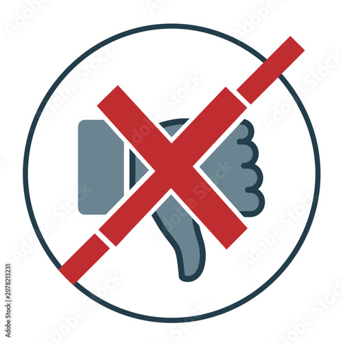 Dislike icon with red cross mark overlay.