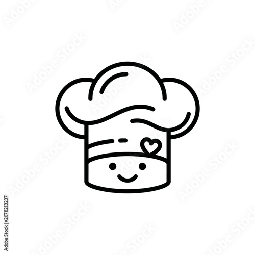 Cute chef hat icon with heart and smiley face