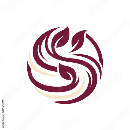 Stylized circular logo featuring leaves and flowing water lines.