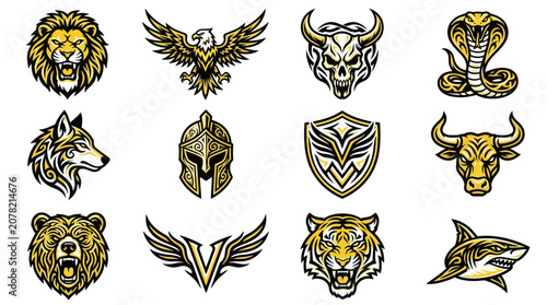 Canvastavla Gold and black predatory animal mascot emblem collection.