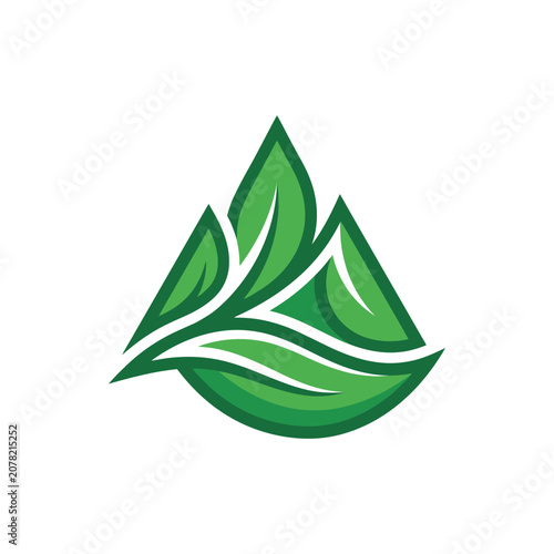 Three stacked green leaves forming a mountain icon.