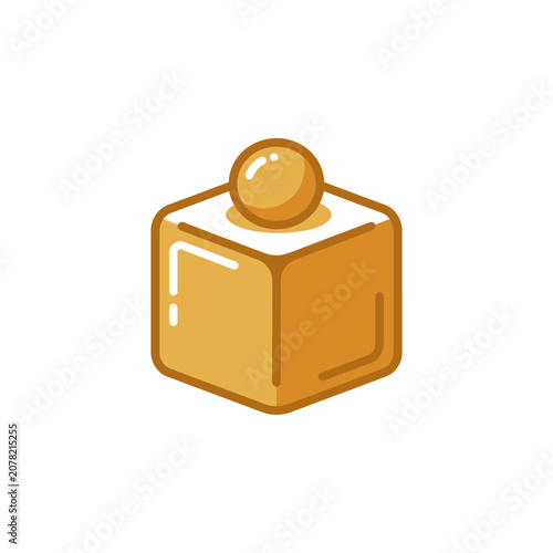 Simple gold cube with sphere on top.
