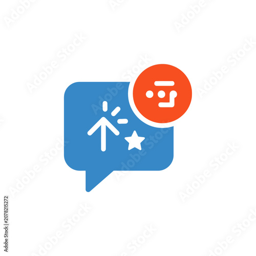 Blue chat bubble icon with growth arrow notification.