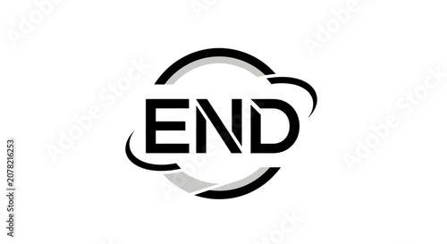 Canvastavla Stylized black END wordmark logo with a circular cloud effect, symbolizing conclusion, isolated white background