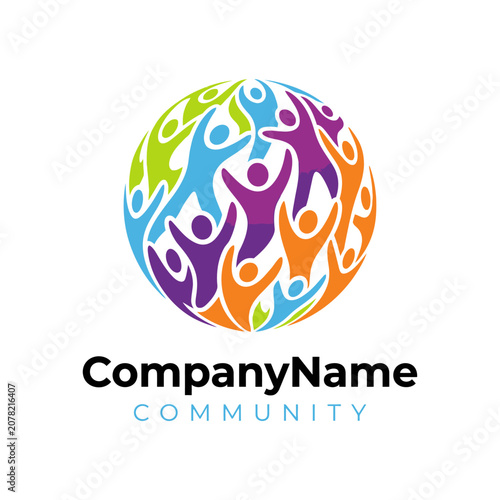 Colorful spherical community logo with abstract people figures
