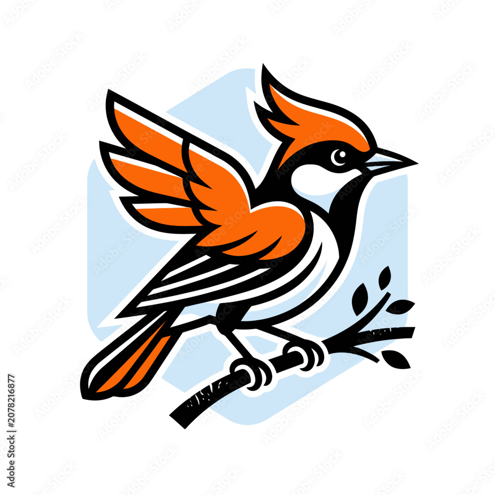 Fototapeta premium Cartoon bird illustration perched on a branch.
