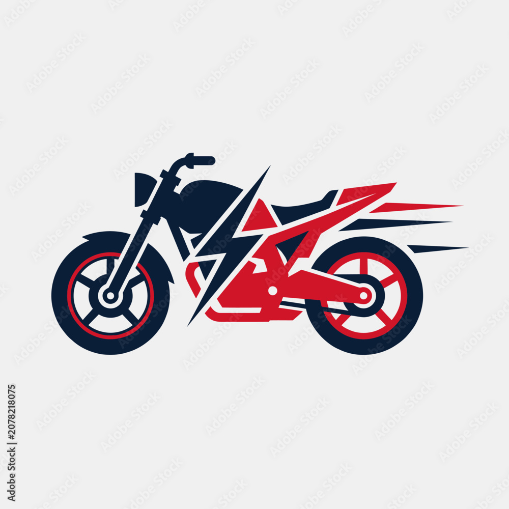 Obraz premium Red and navy modern motorcycle vector graphic icon.