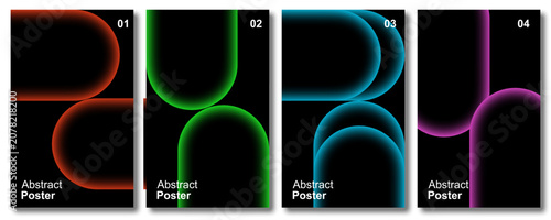 Abstract  Neon Curved Light Trail on Black Background POSTER COLLECTION