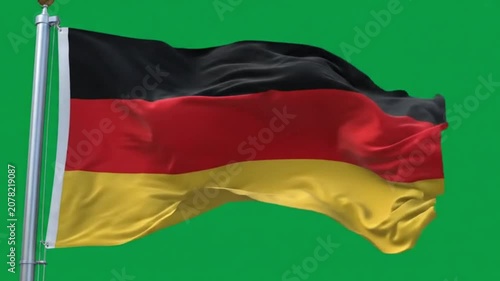 German flag waving in the wind with a green screen background