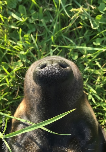 Close-up of a Curious Dog Peeking Through Grass.