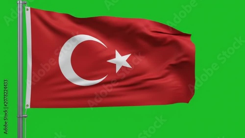 Waving flag of turkey on a green screen background, 3d rendering
