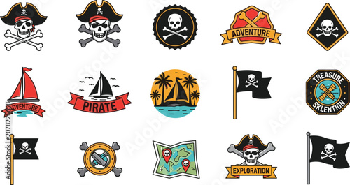 Photos Pirate Adventure Treasure Map and Skull Emblem Icon Collection