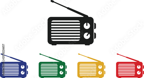 Fotografía Set of flat retro radio icons with extended antennas in multiple colors for mult