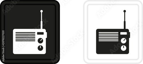 Fotografie Vintage analog radio player icons inside black and white rounded square buttons