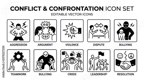 Foto A set of editable vector icons depicting various conflict and confrontation scenes