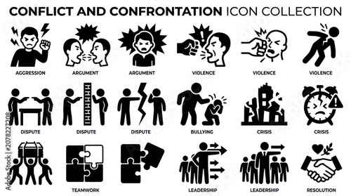 Photos A collection of conflict and confrontation icons depicting various intense human interactions and emotions